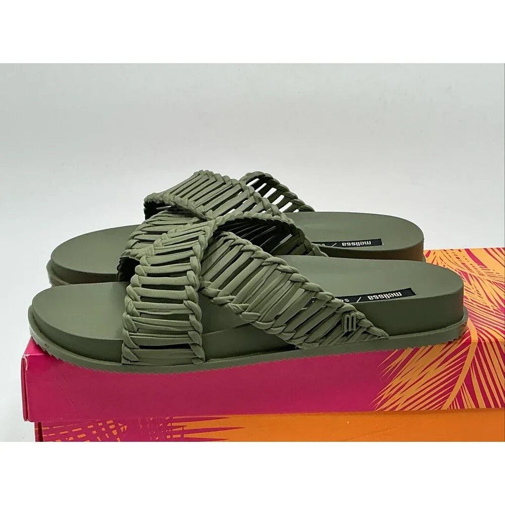 Melissa Olive Green Woven Slide Sandals